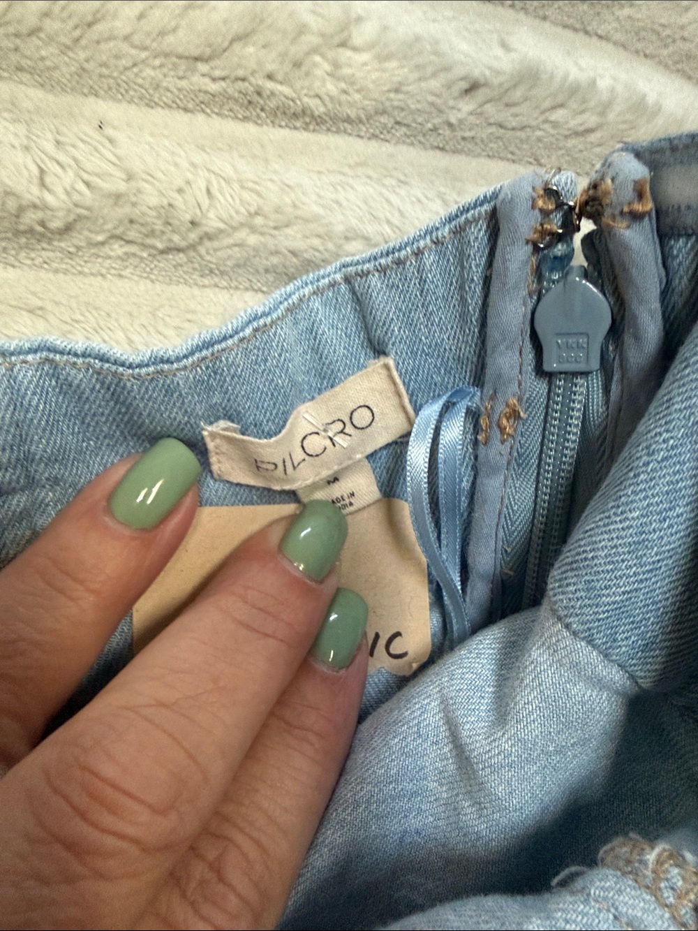 Pilcro Light Blue Distressed Denim Strapless Flare Dress - Picture 4 of 8